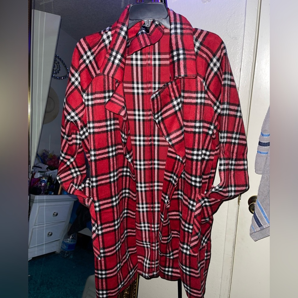 Cute red plaid coat, never worn size large